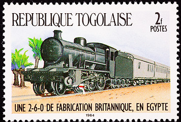 Image showing Canceled Togo Postage Stamp Railroad Steam Locomotive Train Cars
