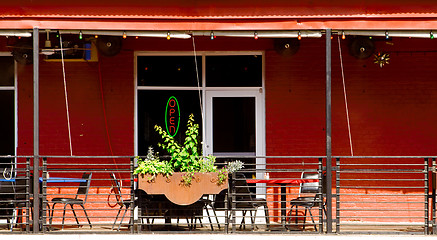 Image showing Porch of Southwestern Style Restaurant in Primary Colors, Roof, 