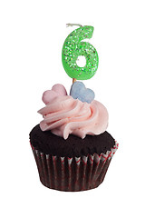 Image showing Mini cupcake with number six candle