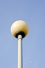 Image showing Glass ball on metal pole. Park lighting.