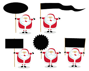 Image showing Cartoon Santas holding blank signs. Vector illustration  