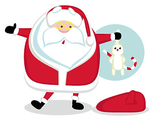 Image showing Cartoon Santa holding a rabbit. Vector illustration  