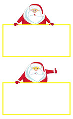 Image showing Cartoon Santas holding blank signs. Vector illustration  