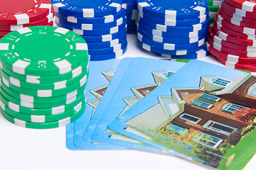 Image showing Poker Chips House Playing Cards Isolated Gambling