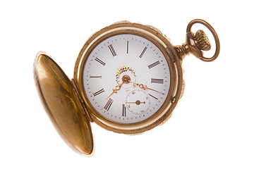 Image showing Old Fashioned Brass Pocket Watch Isolated White