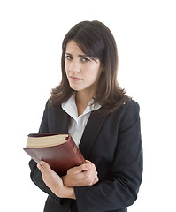 Image showing Sad Woman Holding Bible Isolated White Background