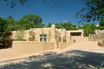 Image showing Exterior of a Modern Adobe Santa Fe, New Mexico Home