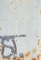 Image showing XXL Full Frame Rusty Painted Gray Metal Surface with Graffiti