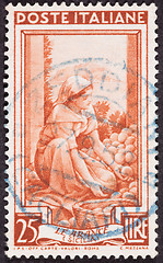 Image showing Drawing Woman Sorting Fruit, Used Italian Stamp, Cancelled Cance