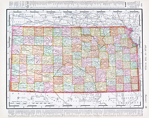 Image showing Antique Vintage Color Map of Kansas, USA
