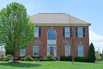 Image showing Front View Brick Single Family Home Suburban MD US