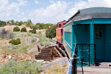 Image showing Vintage Rail Car Caboose South of Santa Fe, New Mexico