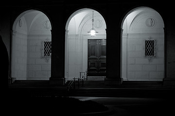 Image showing Building Arches Groin Vaults at Night Black White