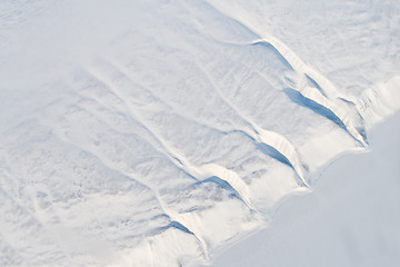 Image showing Aerial Frozen River Cliff Showing Erosion, Baffin Island, Canada
