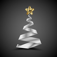 Image showing Simple vector christmas tree made from metalic stripe - original new year card