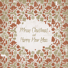 Image showing Retro christmas vector card with seasonal pattern
