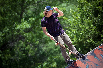 Image showing Skater on the Concrete Skate Park Ramp