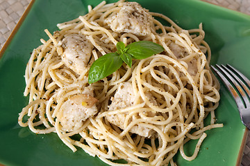 Image showing Pasta with Garlic Chicken and Pesto Sauce