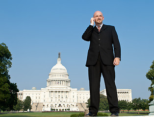 Image showing Caucasian Man Suit Phone Standing Washington DC