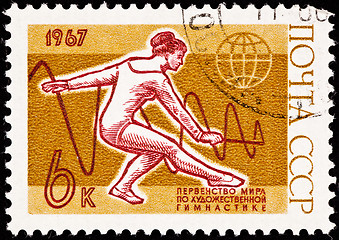 Image showing Soviet Stamp Gymnast Performing Rhythmic Gymnastics Ribbon