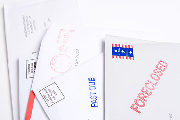 Image showing Pile Mail Stamped FORECLOSED PAST DUE Isolated