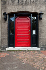 Image showing Red Door Old Building Savannah Georgia