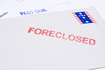 Image showing Pile Mail Stamped FORECLOSED PAST DUE Isolated