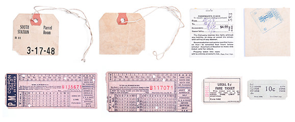 Image showing Collection Vintage Train Tickets and Luggage Tags Isolated Backg