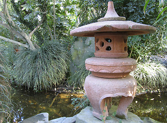 Image showing Exotic oriental garden  in greenhouse