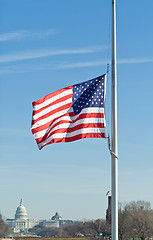 Image showing American Flag Half Mast US Capitol Washington DC