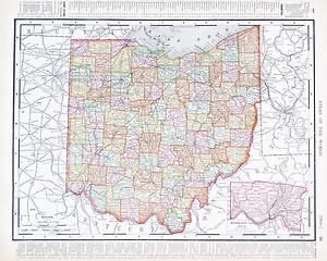 Image showing Antique Color Map of Ohio, OH, United States USA