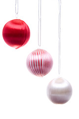Image showing Three Vintage Christmas Balls Hanging Isolated