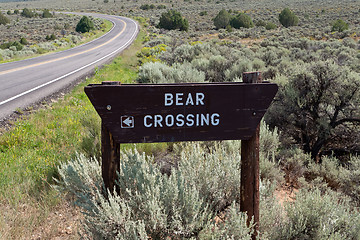 Image showing Bear Crossing Sign Road in New Mexico Sagebrush