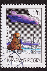 Image showing Hungarian Magyar Graf Zeppelin Air Mail Postage Stamp North Pole