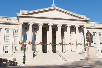 Image showing Treasury Building Decorated Christmas Red Bows DC