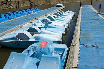 Image showing Pedal Boats Tied Dock Tidal Basin Washington DC