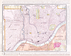 Image showing Antique Color Street City Map Cincinnati Ohio, USA