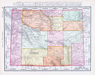 Image showing Antique Vintage Color Map of Wyoming, USA