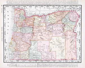 Image showing Antique Vintage Color Map of Oregon, USA