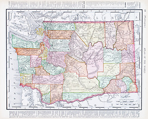 Image showing Antique Vintage Color Map of Washington State, USA