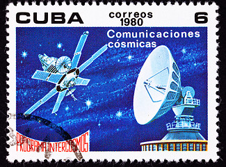 Image showing Canceled Cuban Postage Stamp Satellite Dish Communication, Outer