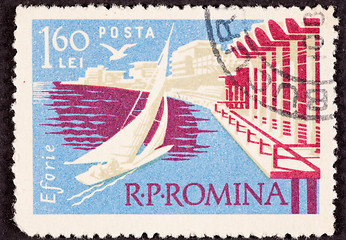 Image showing Stamp Sailboat Sailing Eforie, Romania Black Sea