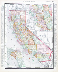 Image showing Antique Color Map of California, United States USA