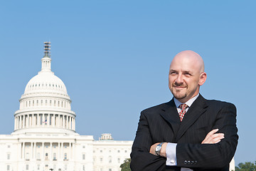 Image showing Confident Caucasian Man Lobbyist Suit US Capitol