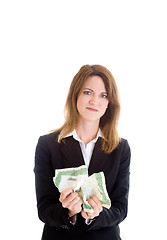 Image showing Angry White Woman Crumpling a Stock Certificate, Isolated Backgr