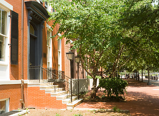 Image showing Brick Colonial Row Homes Street Sidewalk DC USA