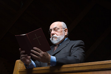 Image showing Senior Bearded Caucasian Man Kneeling Church Pew