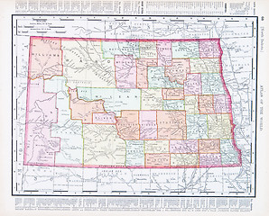 Image showing Antique Vintage Color Map of North Dakota, USA