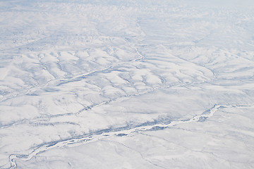 Image showing Snow Covered Verkhoyansk Mountains Olenyok River Aerial Northern