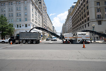 Image showing Street Workers Machines Stripping Road Washington